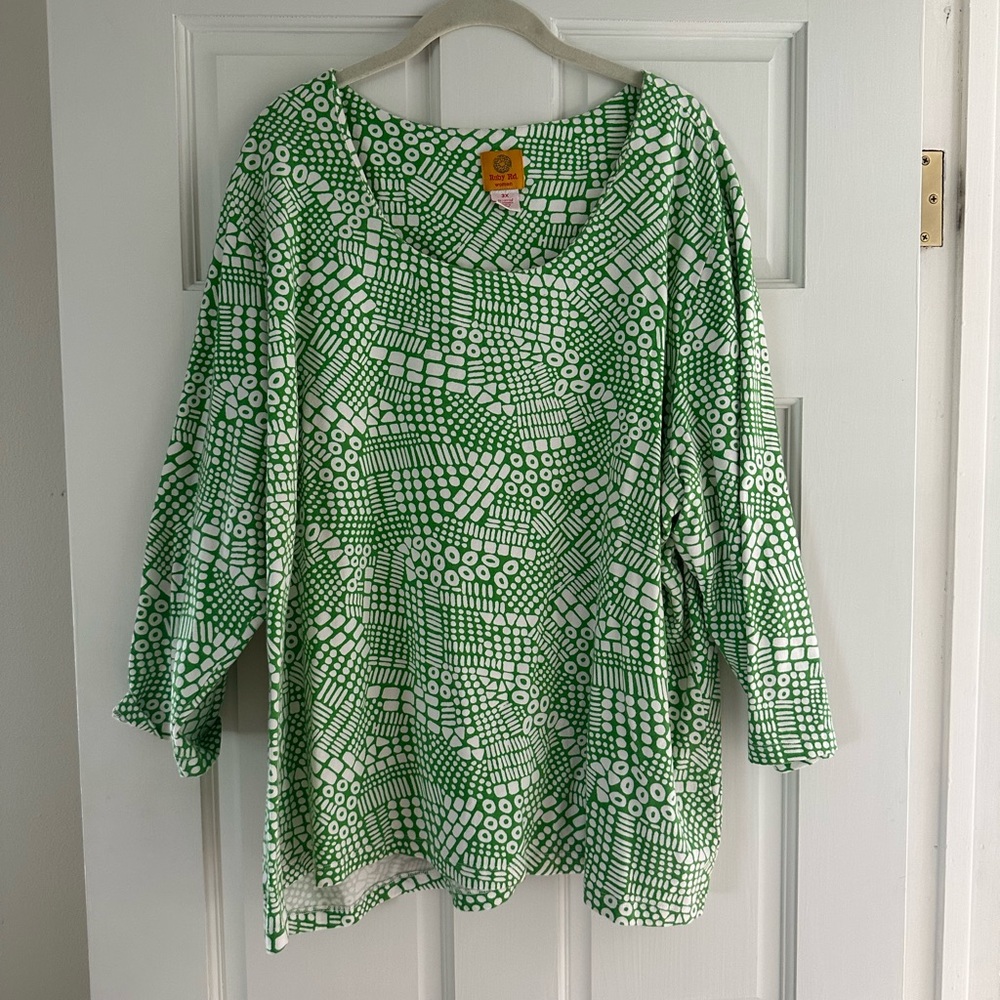 Ruby Rd. Green And White Patterned 3/4 Sleeve. Si… - image 1